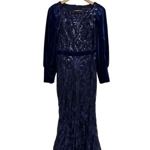 Giffniseti Midnight Blue Sequin & Velvet Maxi Dress - Size L